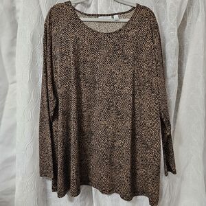 Susan Graver Liquid Knit Black and Tan Long Sleeve Top